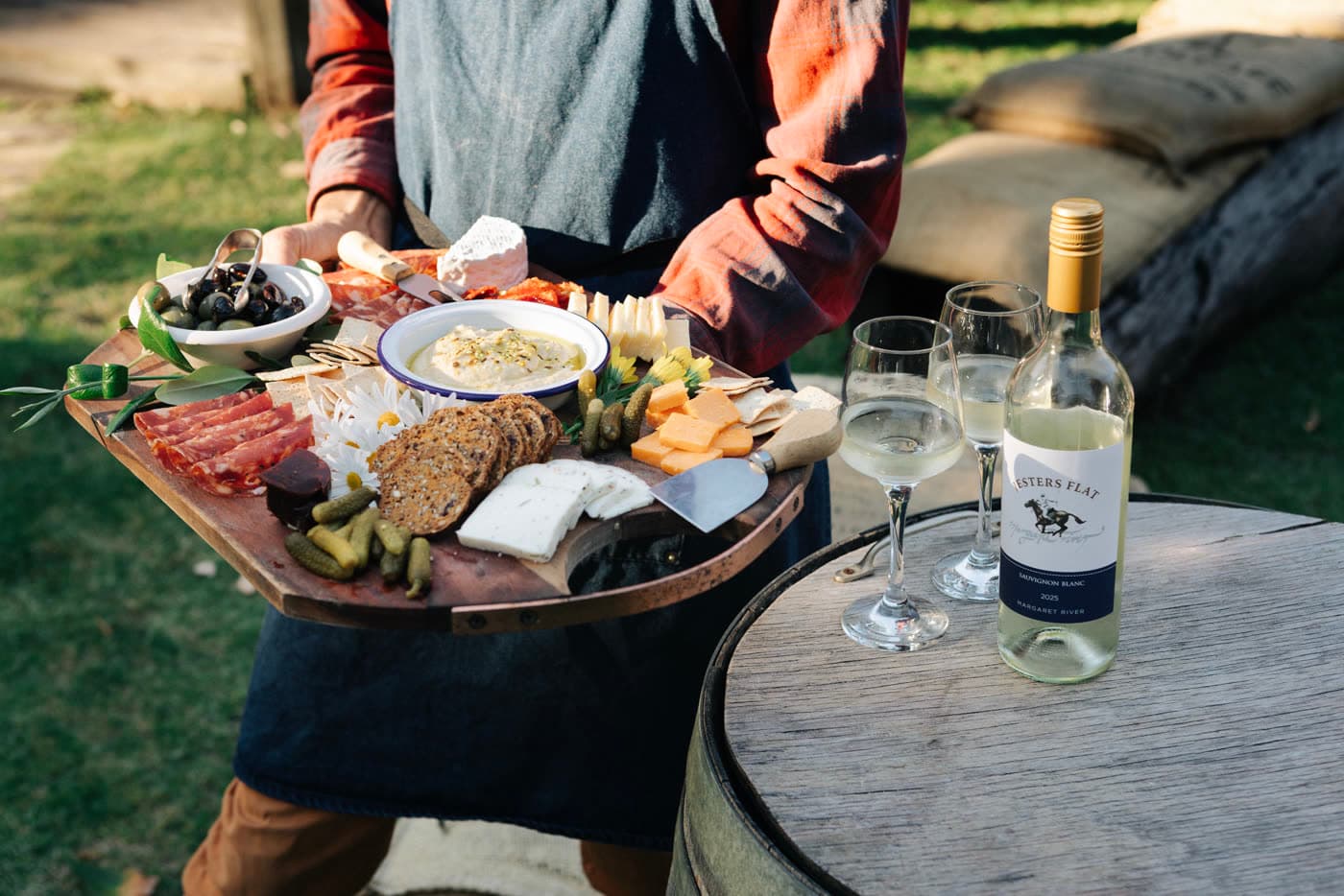 A grazing platter of local produce with estate wine, Jesters Flat